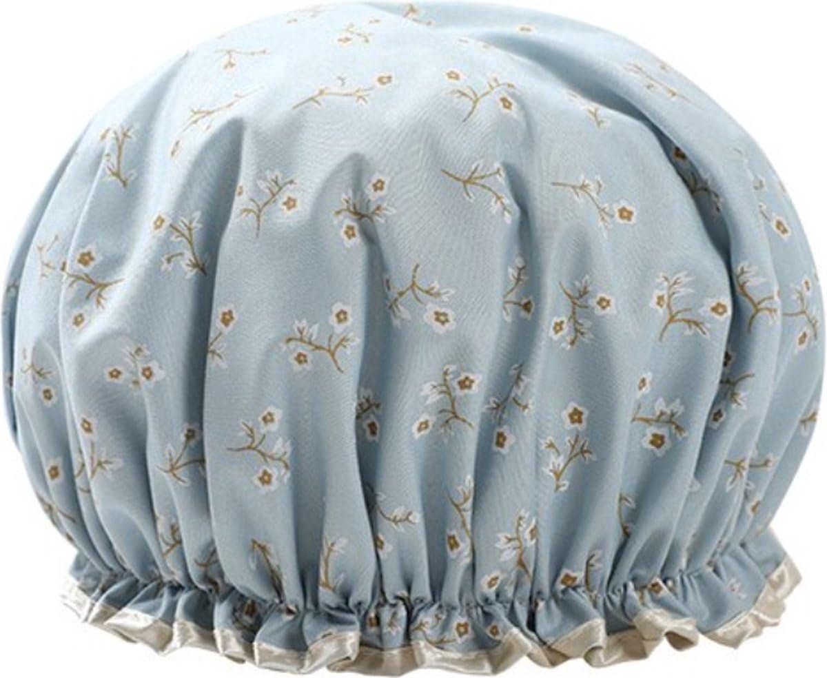 SnelShoppen - Flower Shower Cap - Lichtblauw - Waterdichte Douchekap - Luxe Satin en EVA - Ideaal voor Bad, Douche, en Zwemmen - Voor Dames en Kindere