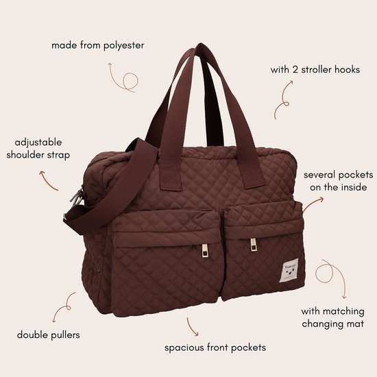 Kidzroom Calm Embrace Luiertas - Bruin - 28 x 40 x 16 cm - Verschoonmatje - Verstelbare schouderband - Ophanglussen kinderwagen — afbeelding 4