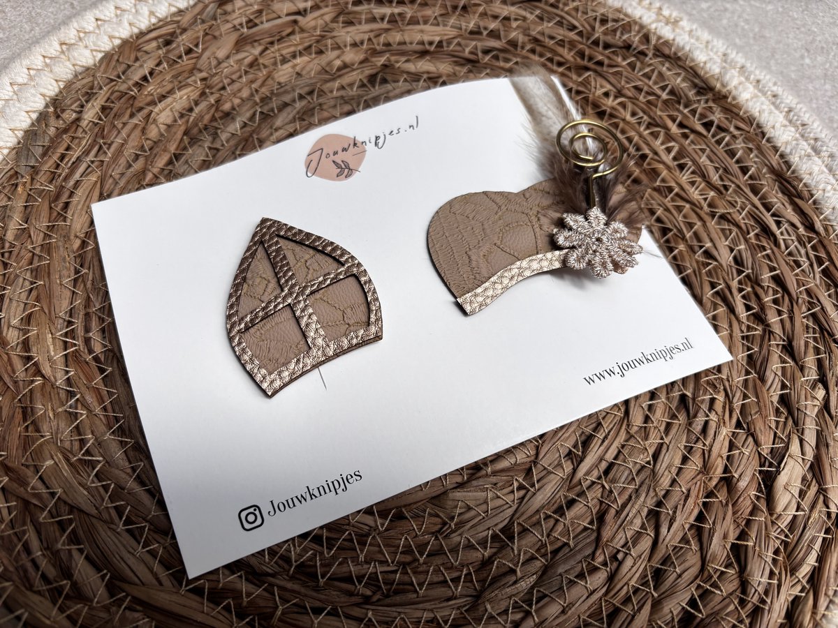 Mijter en Pietenmuts beige goud - alligator en antislip - kinderknipjes - Sinterklaas haarspeldjes - schoencadeautjes sinterklaas - Sinterklaas knipjes- Haarspeldjes kinderen