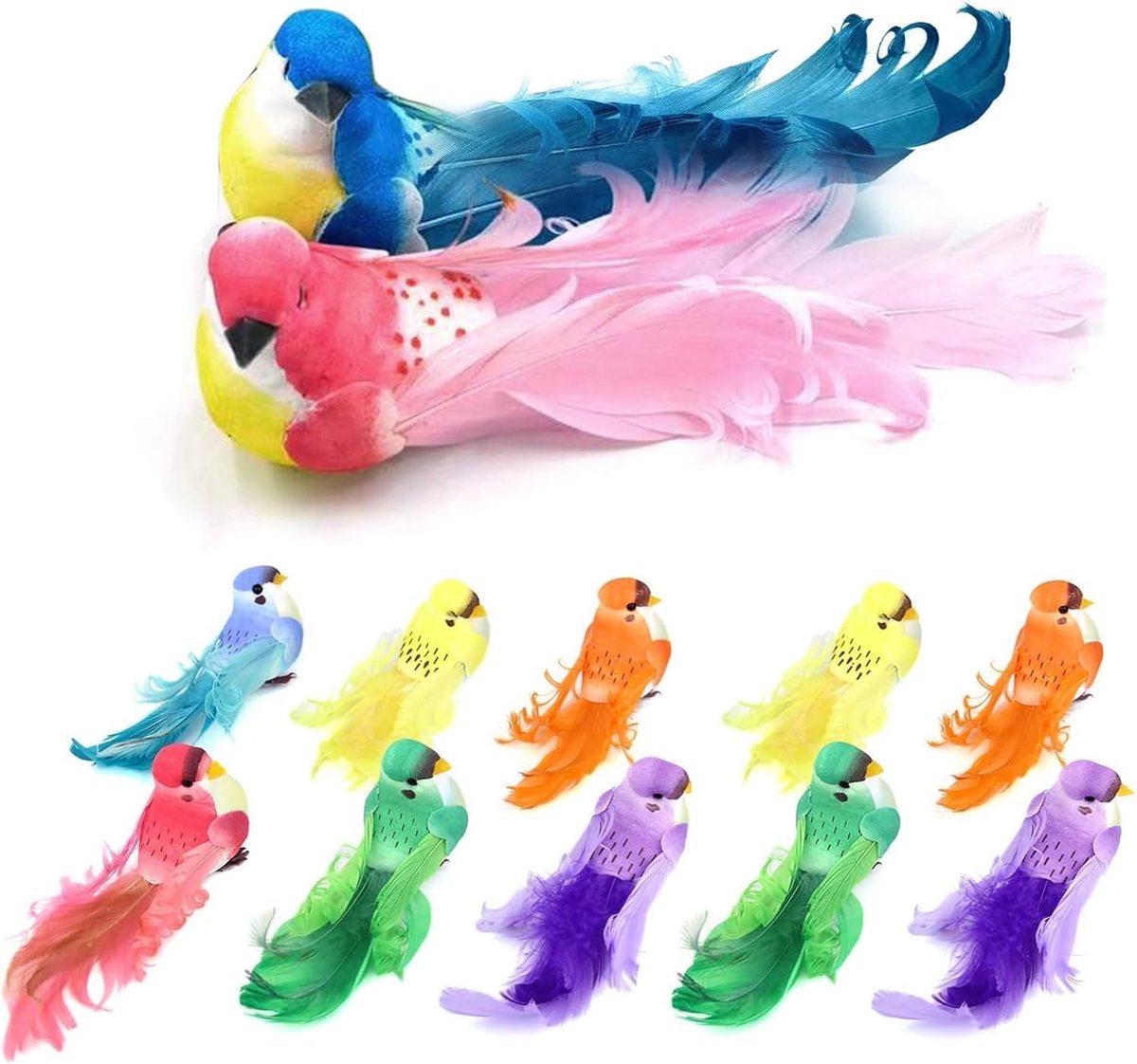 SnelShoppen - 12 Stuks Decoratieve Kunstmatige Vogels Met Clip, Lifelike Model Vogels Met Echte Veren, Schuimplastic, Voor Tuin, Feestelijke Versierin