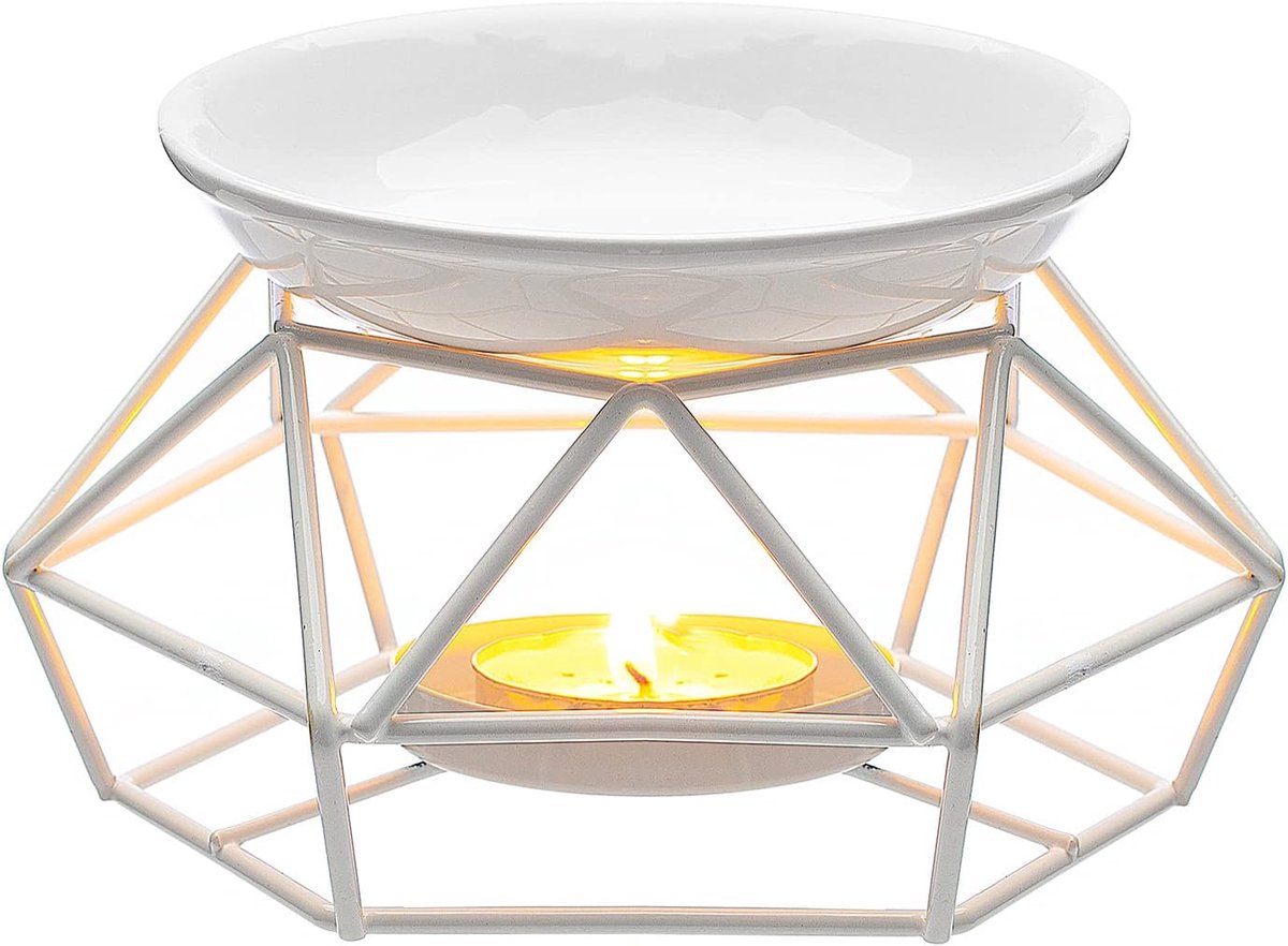 Fragrance lamp, metal, scented wax lamp with tealight holder (white) - ShopVlot