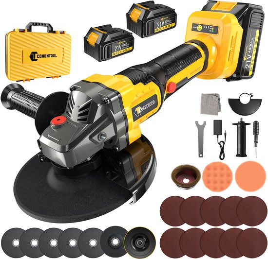 CONENTOOL 21V Accu Haakse Slijper - 125 mm - 2500W - 2x 4000mAh Accu