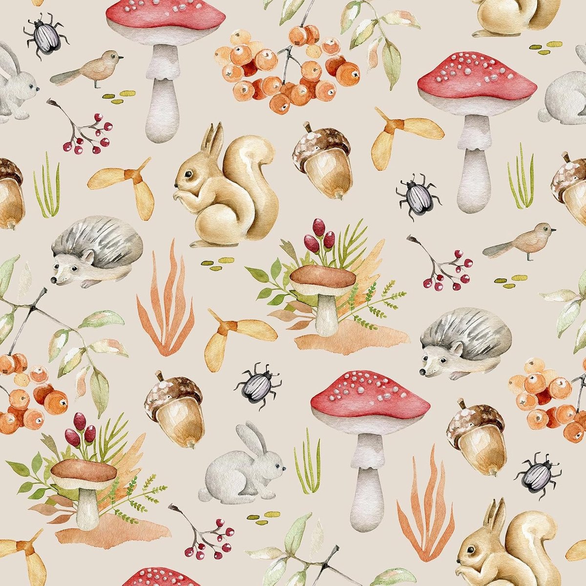 Wanddecoratie schattige bosdieren - zelfklevend - paddenstoelenpatroon - ideaal voor kinderkamers - ShopVlot