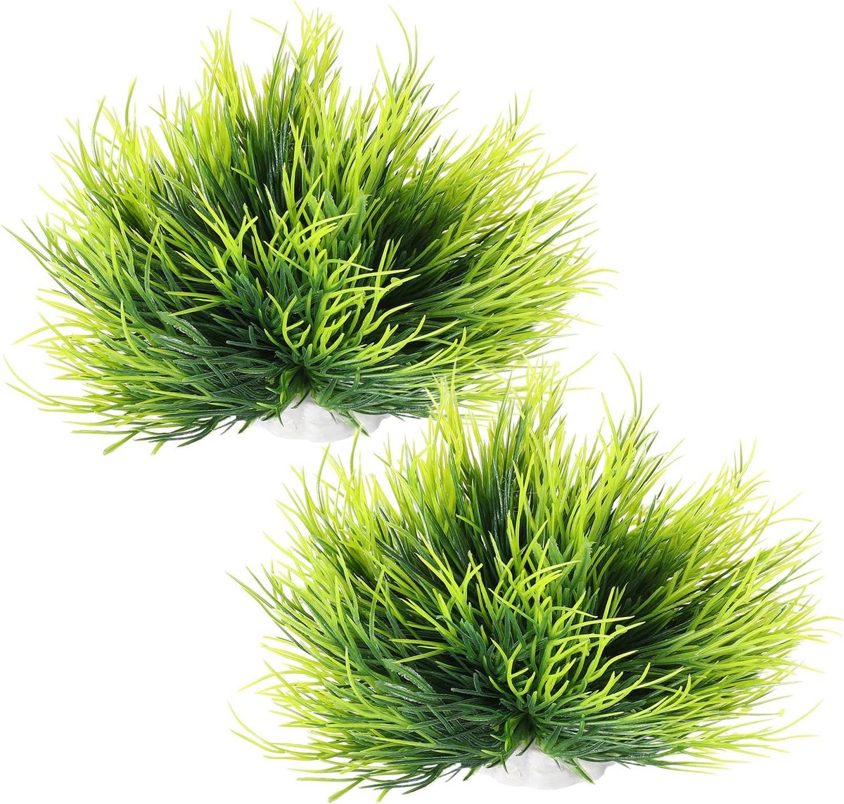 Kunstmatige aquariumplanten groen 15x15 cm - verzwaarde bodem - 2 stuks - creëer diepte in je vijver - ShopVlot
