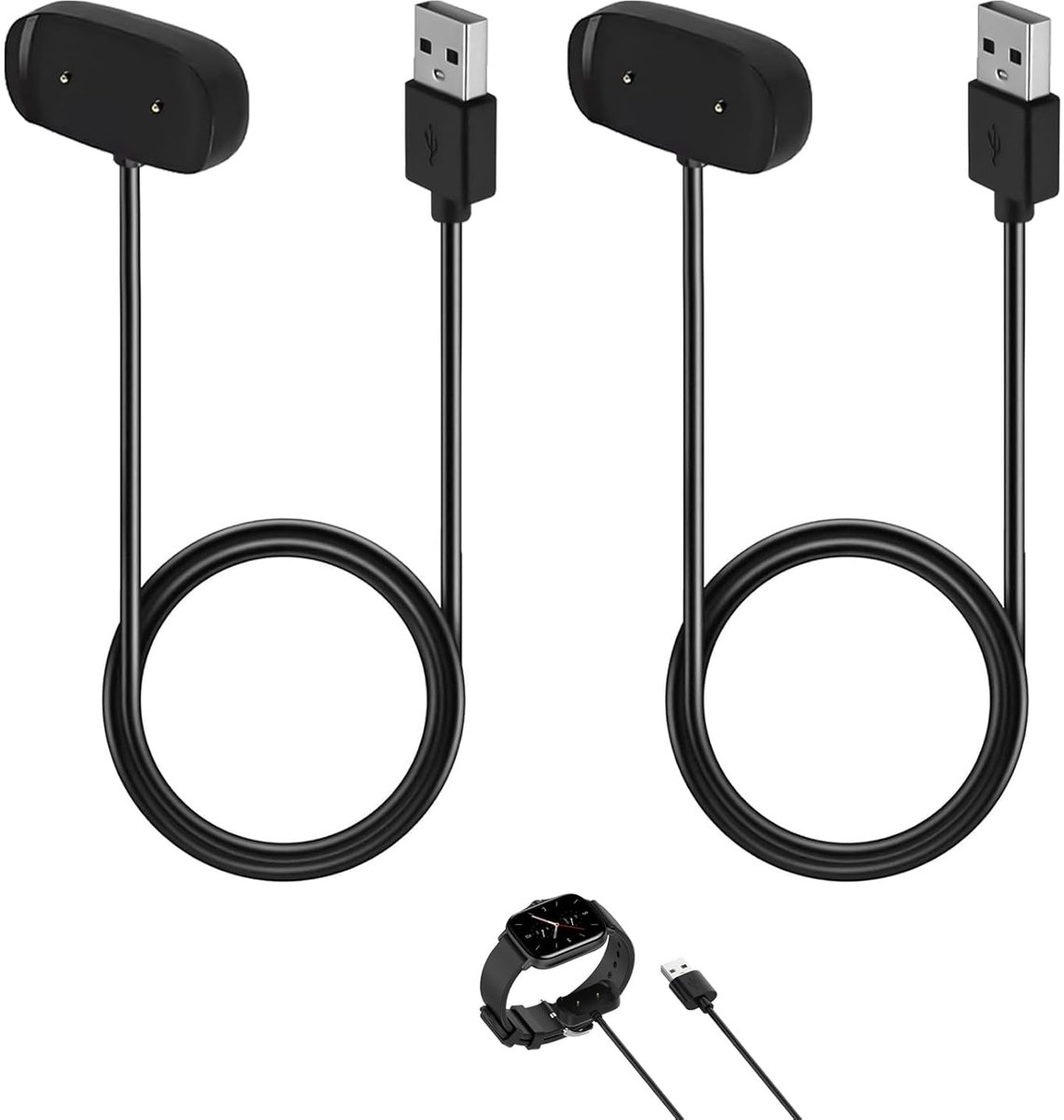 SnelShoppen - 2 Magnetische Oplaadkabels voor Smartwatches - Compatibel met GTS4 Mini, GTR4, GTR3, GTR3 Pro, GTS3, GTS4, T-Rex 2 - 1 Meter Lichtgewich