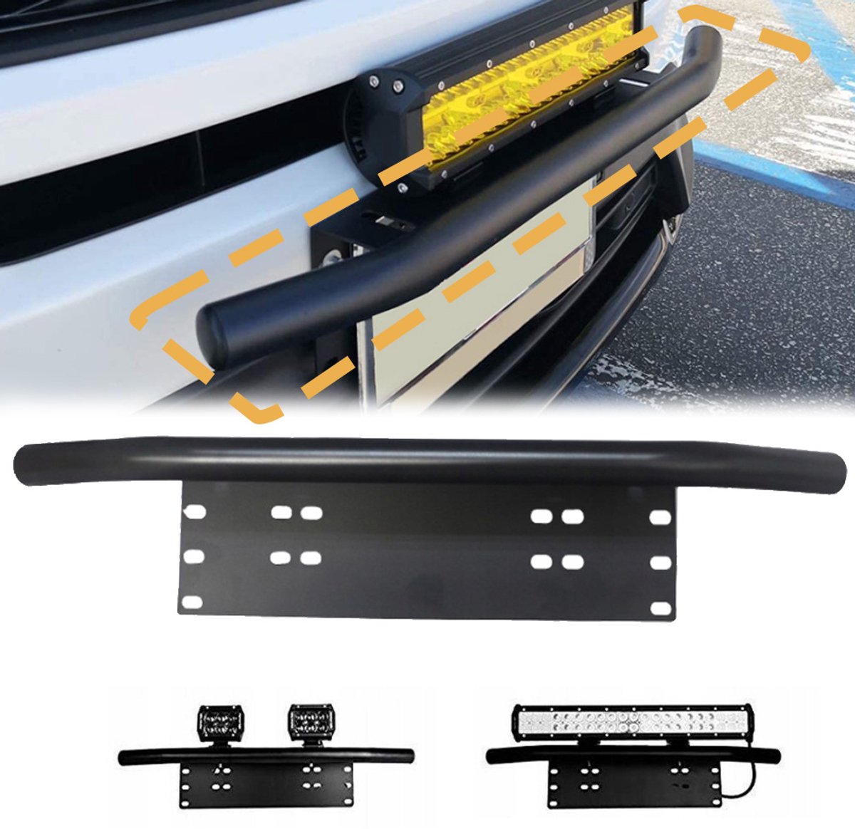 LED Kentekenplaatverlichting Beugel Voor Bumper – Gegoten Aluminium En 370 mm Lang – Eenvoudig Te Monteren Boven De Kentekenplaat – Voor Vrachtwagens En Pick-ups – Zwart