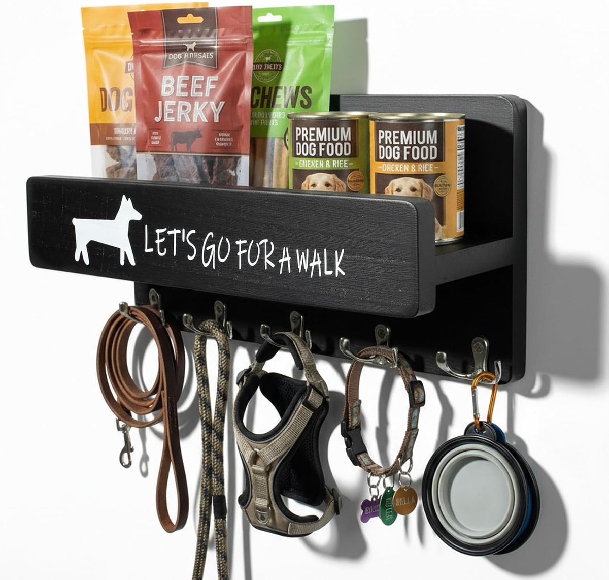 dog wardrobe with storage, wooden dog leads holder on the wall for organising leashes and accessories with 5 double - ShopVlot