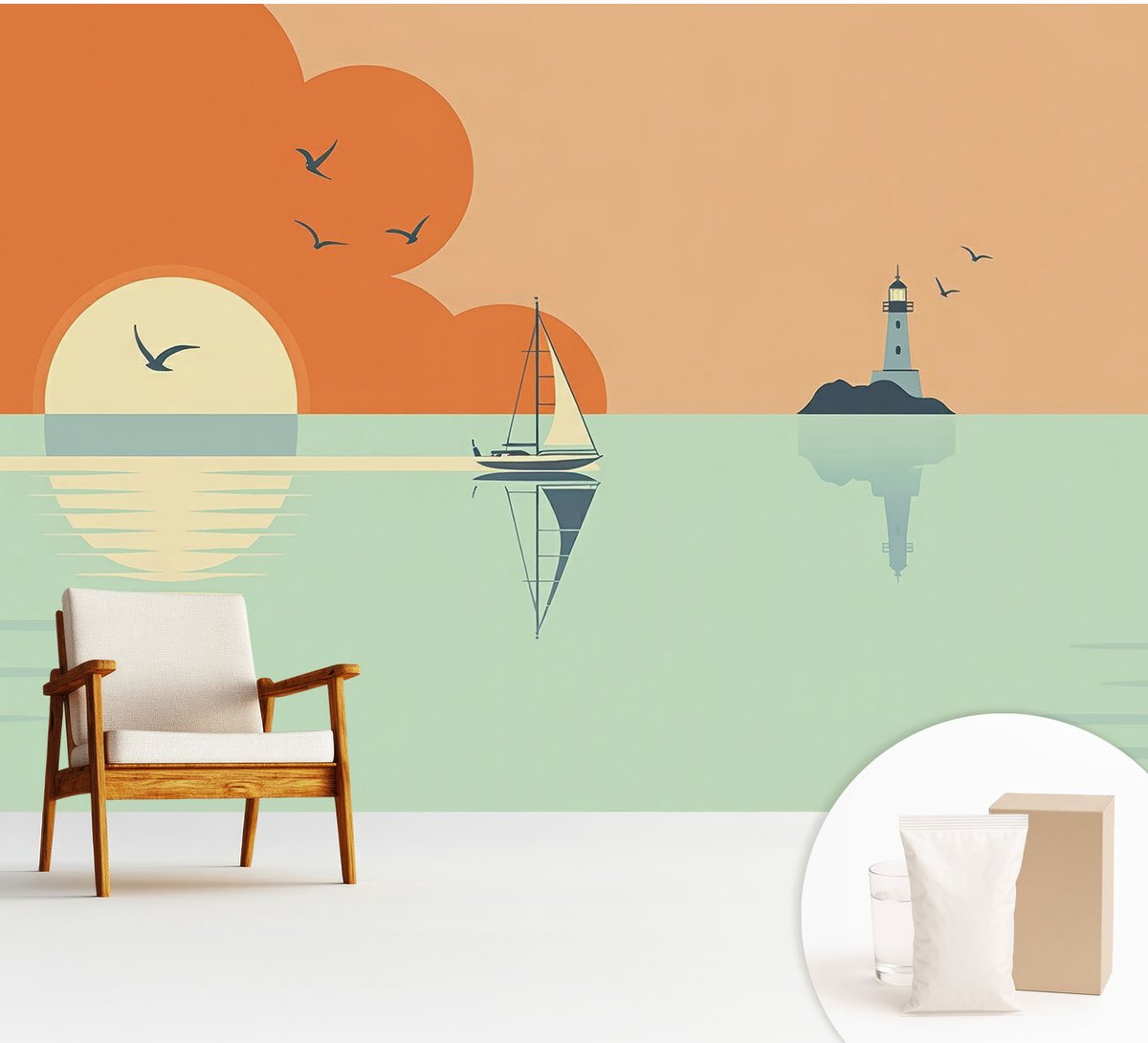 Wallfluent Fotobehang - Oranje Vliesbehang - 312x219 cm - Zeegenot Muurschildering - Gang behang Landschappen - Fotobehang Vlies - Slaapkamer behang