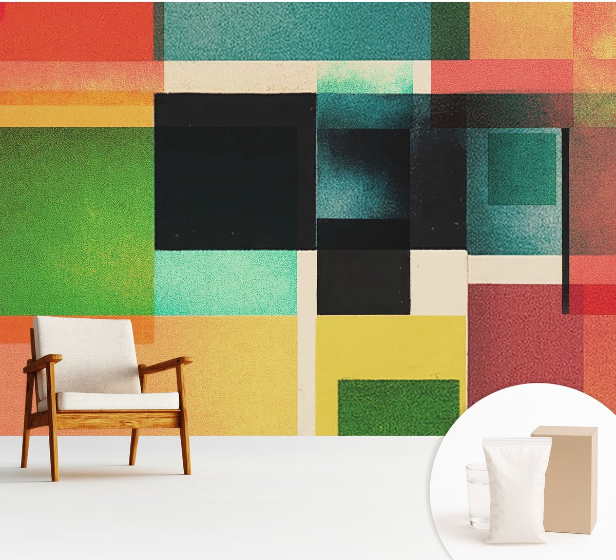 Wallfluent Fotobehang - Groente Vliesbehang - 312x219 cm - Geometrische Abstractie Muurschildering - Slaapkamer behang Abstractie - Fotobehang Vlies - Slaapkamer behang