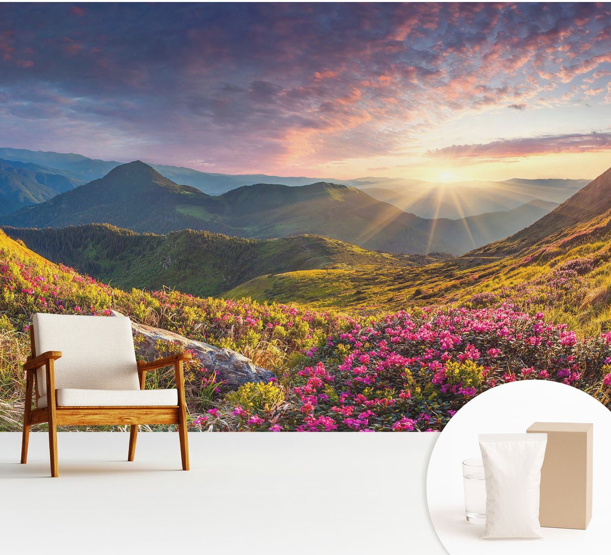 Wallfluent Fotobehang - Groente Vliesbehang - 312x219 cm - Bergpanorama Muurschildering - Slaapkamer behang Landschappen - Fotobehang Vlies - Gang behang