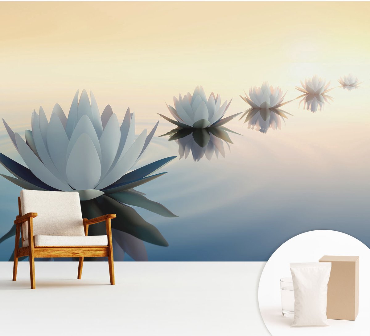 Wallfluent Fotobehang - Wit Vliesbehang - 312x219 cm - Een Vredig Uitzicht Muurschildering - Slaapkamer behang Bloemen En Planten - Fotobehang Vlies - Gang behang