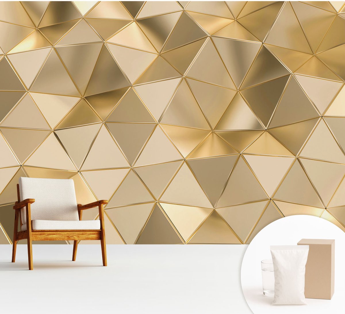 Wallfluent Fotobehang - Grijs Vliesbehang - 312x219 cm - Driehoekige Patronen Fotobehang Vlies - Woonkamer behang Geometrie - Muurschildering - Hal behang
