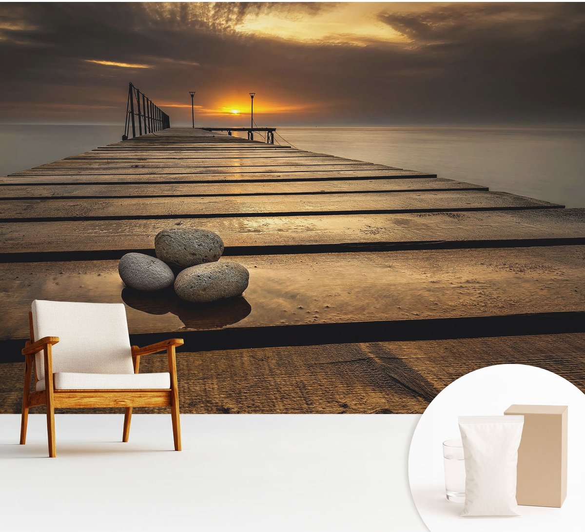 Wallfluent Fotobehang - Bruin Vliesbehang - 312x219 cm - Zonsondergang Muurschildering - Slaapkamer behang Landschappen - Fotobehang Vlies - Slaapkamer behang