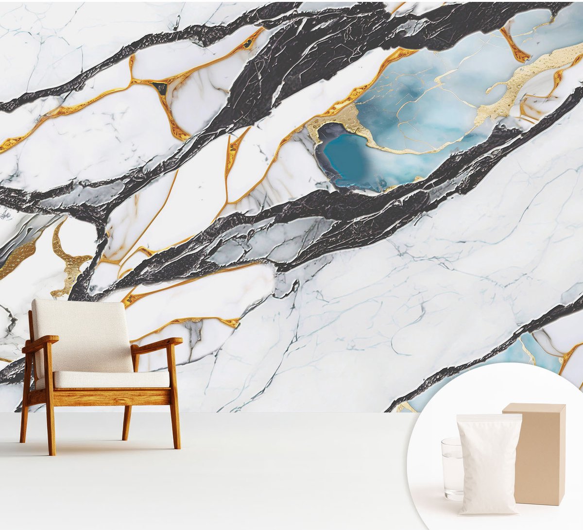 Wallfluent Fotobehang - Wit Vliesbehang - 312x219 cm - Elegant Marmer Muurschildering - Slaapkamer behang Texturen - Fotobehang Vlies - Gang behang
