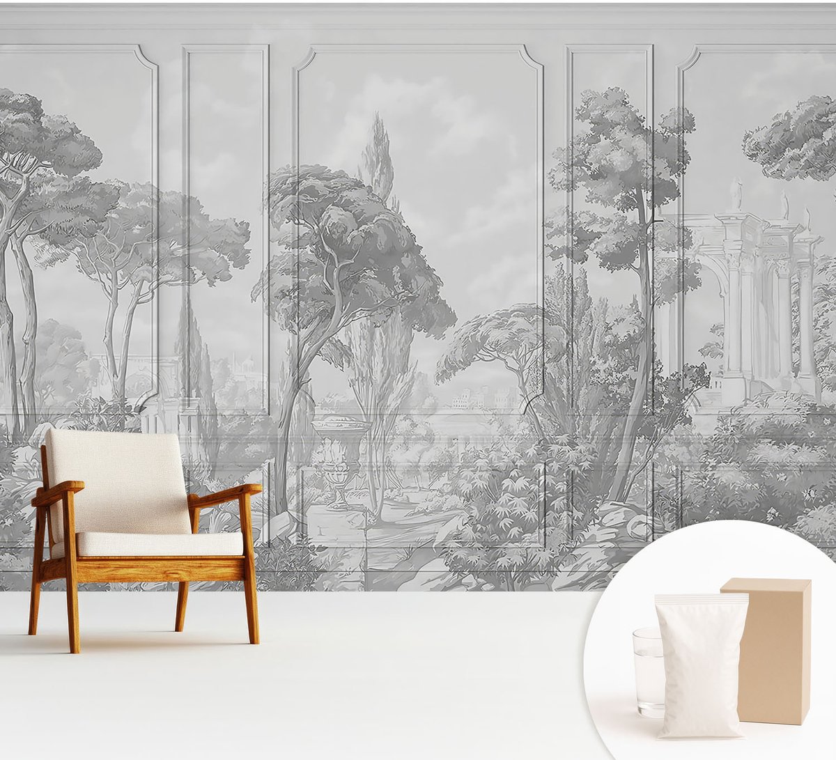 Wallfluent Fotobehang - Grijs Vliesbehang - 312x219 cm - Atmosferische Aard Muurschildering - Slaapkamer behang Landschappen - Fotobehang Vlies - Gang behang