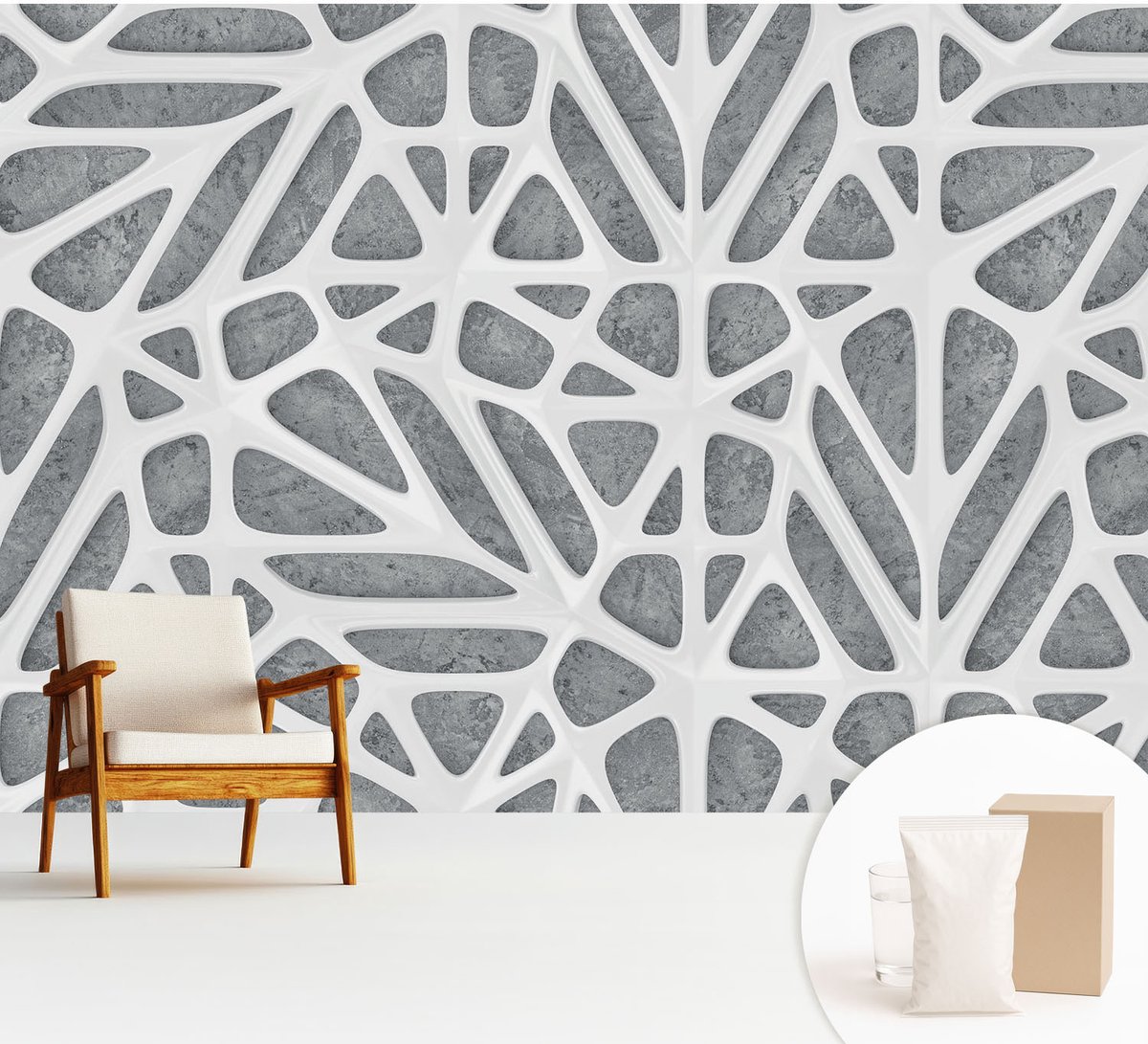 Wallfluent Fotobehang - Wit Vliesbehang - 312x219 cm - Geometrisch Netwerk Fotobehang Vlies - Woonkamer behang Texturen - Muurschildering - Woonkamer behang