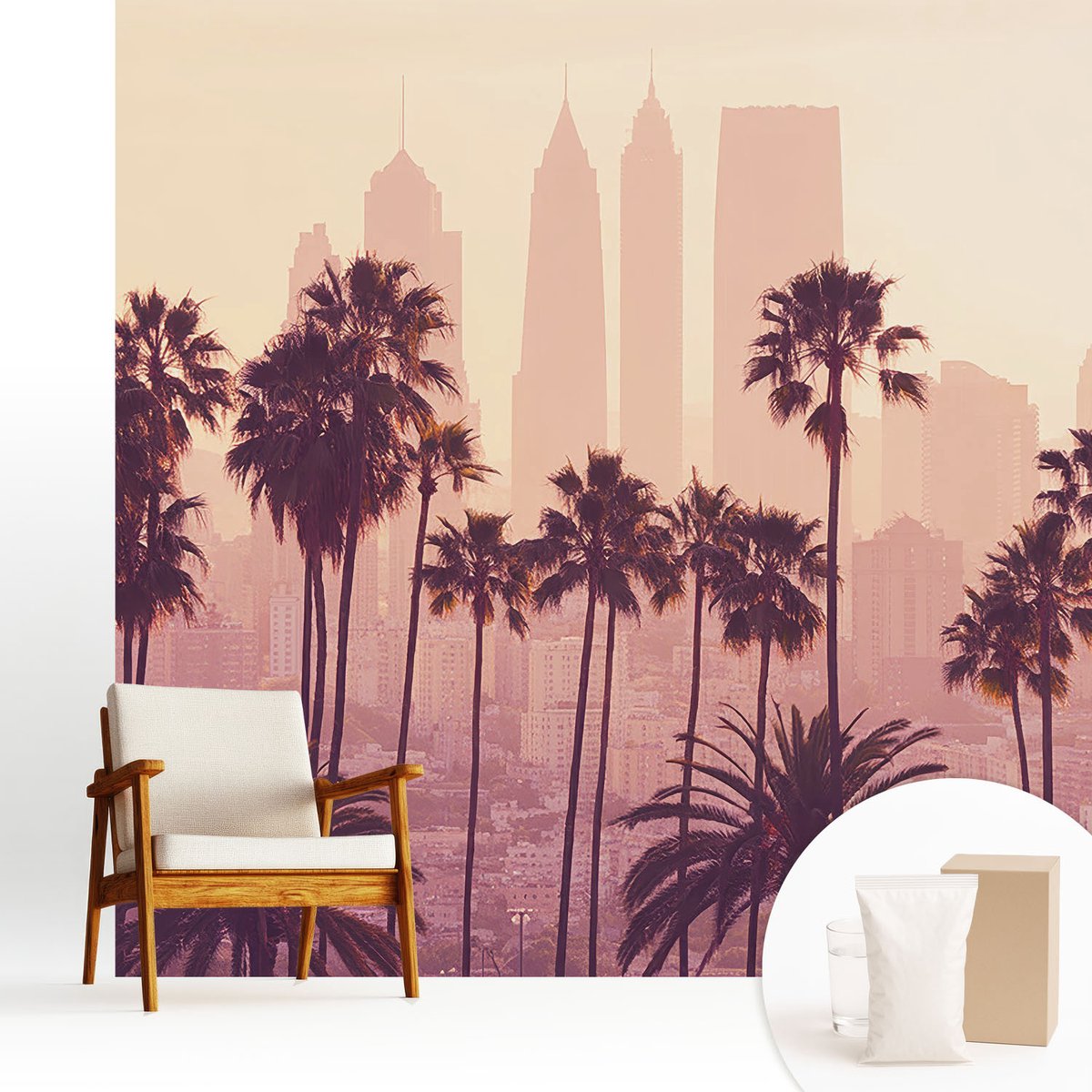 Wallfluent Fotobehang - Roze Vliesbehang - 250x250 cm - Westerse Harmonie Muurschildering - Slaapkamer behang Steden - Fotobehang Vlies - Slaapkamer behang