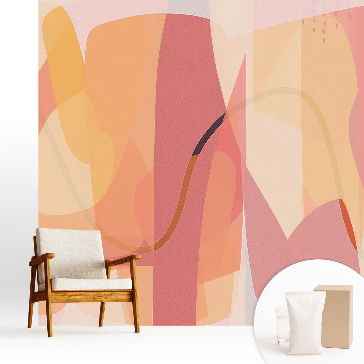 Wallfluent Fotobehang - Oranje Vliesbehang - 250x250 cm - Kleurrijke Abstractie Muurschildering - Gang behang Abstractie - Fotobehang Vlies - Slaapkamer behang