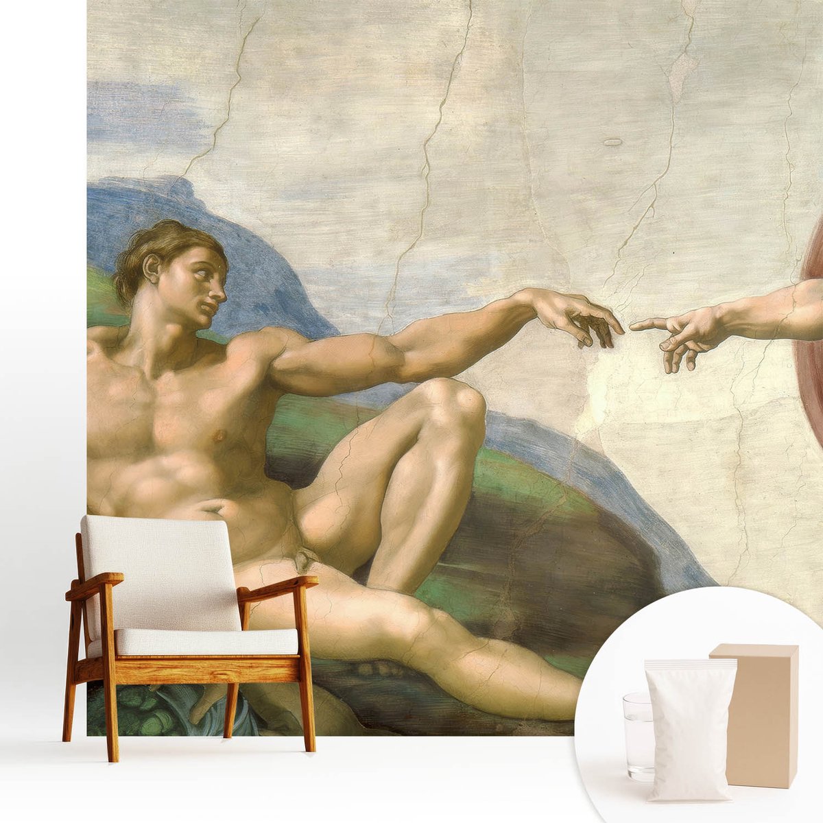 Wallfluent Fotobehang - Beige Vliesbehang - 250x250 cm - Spiritueel Contact Fotobehang Vlies - Hal behang Deel - Muurschildering - Woonkamer behang
