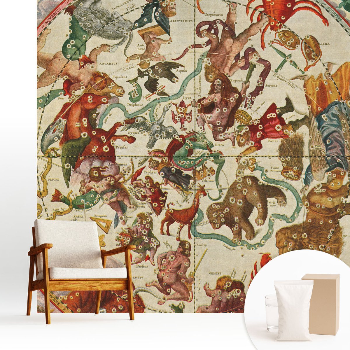 Wallfluent Fotobehang - Beige Vliesbehang - 250x250 cm - Sterrencomposities Muurschildering - Gang behang Kosmos - Fotobehang Vlies - Slaapkamer behang