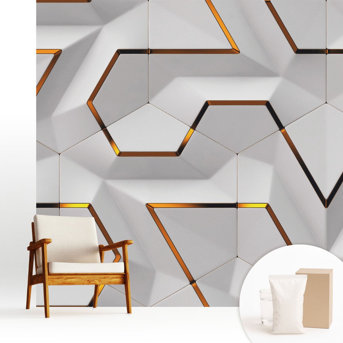 Wallfluent Fotobehang - Wit Vliesbehang - 250x250 cm - Moderne Geometrie Muurschildering - Gang behang Geometrie - Fotobehang Vlies - Slaapkamer behang