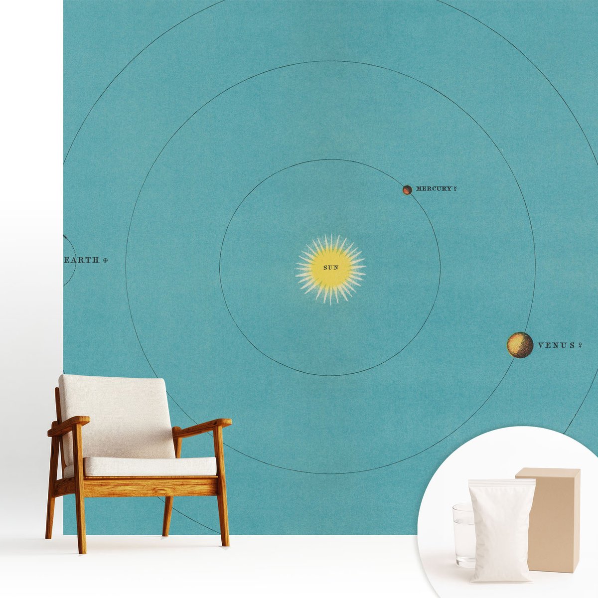 Wallfluent Fotobehang - Blauw Vliesbehang - 250x250 cm - Kosmisch Systeem Fotobehang Vlies - Hal behang Kosmos - Muurschildering - Woonkamer behang
