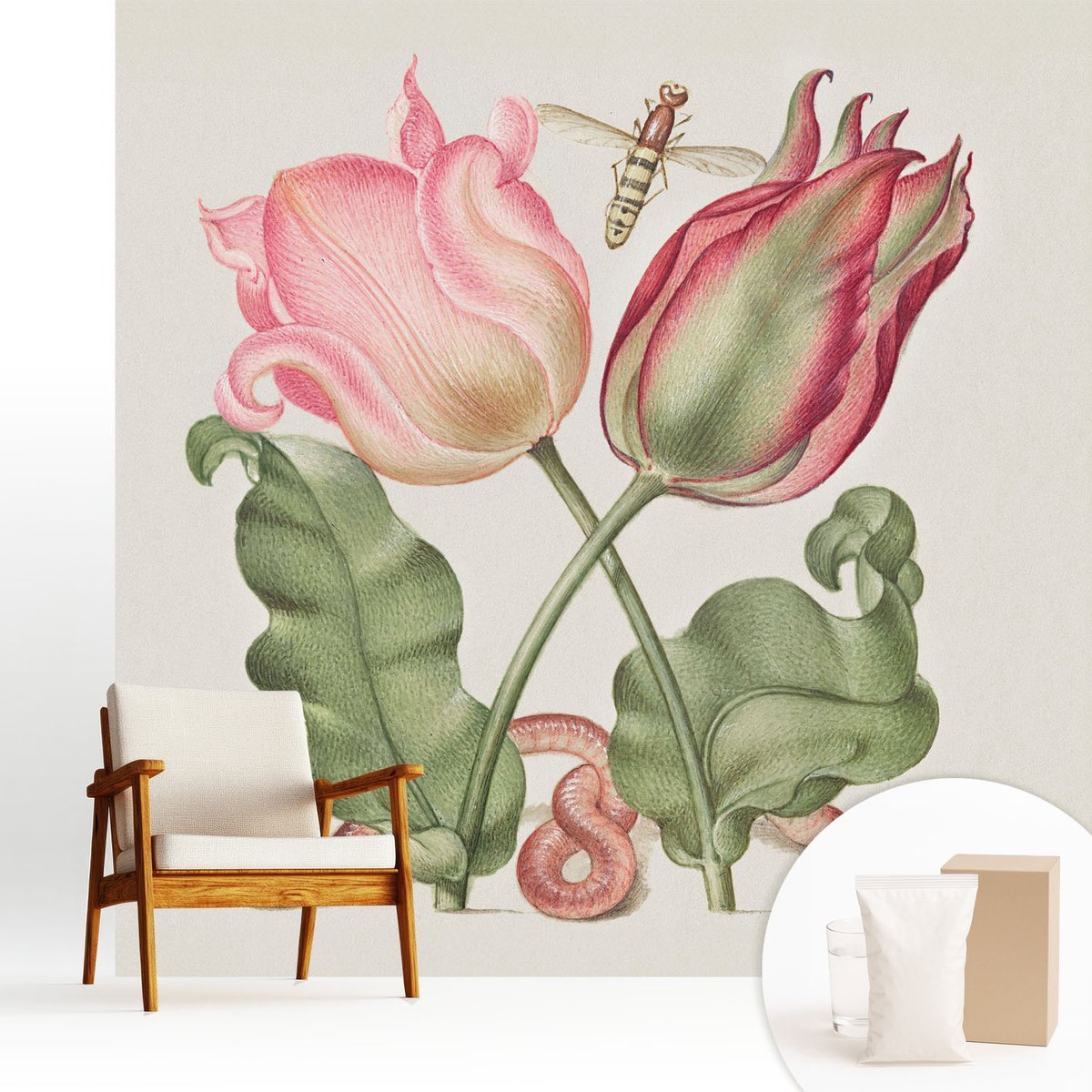 Wallfluent Fotobehang - Romig Vliesbehang - 250x250 cm - Tulpen Schoonheid Fotobehang Vlies - Woonkamer behang Bloemen En Planten - Muurschildering - Woonkamer behang