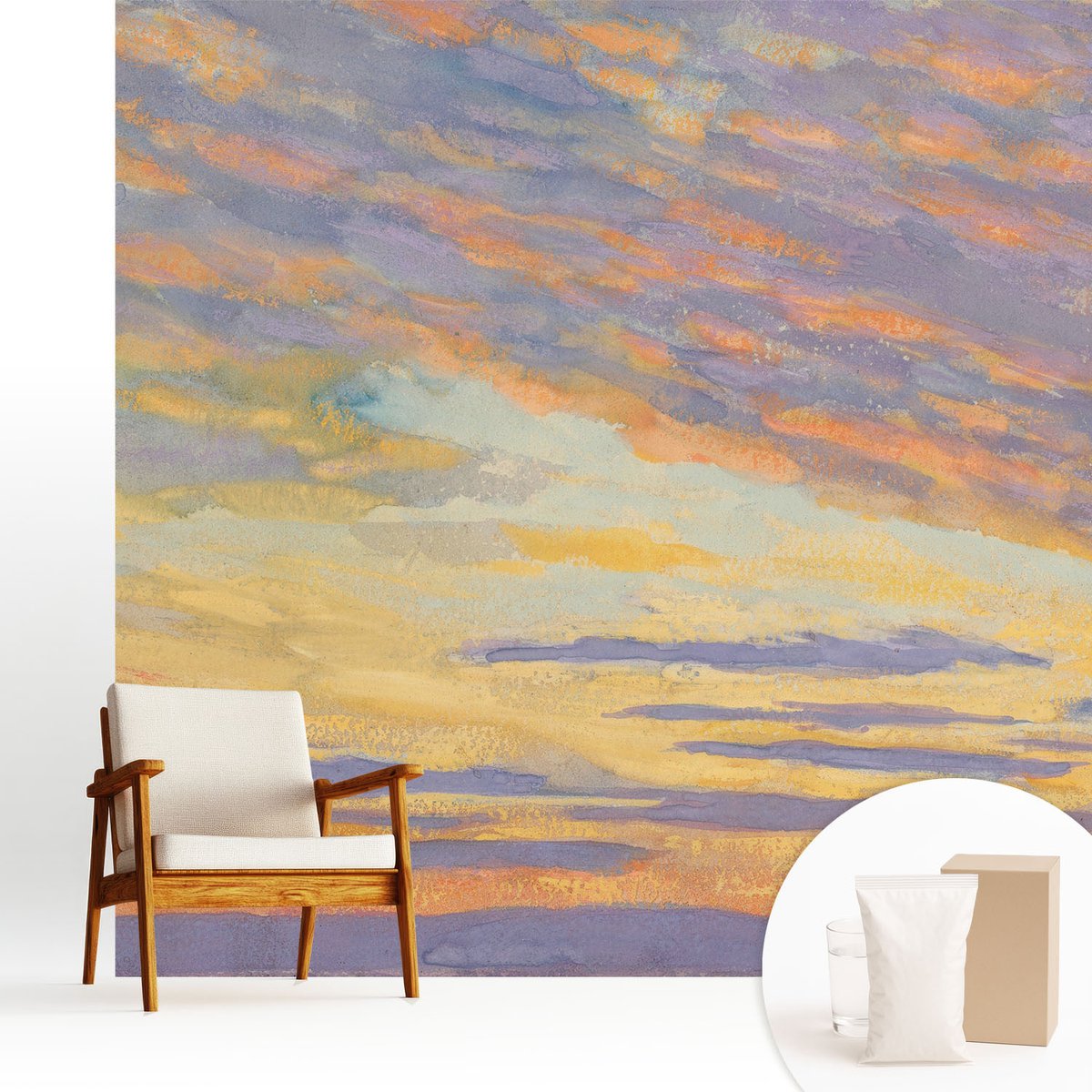 Wallfluent Fotobehang - Paars Vliesbehang - 250x250 cm - Pastelkleurige Hemel Fotobehang Vlies - Woonkamer behang Landschappen - Muurschildering - Hal behang