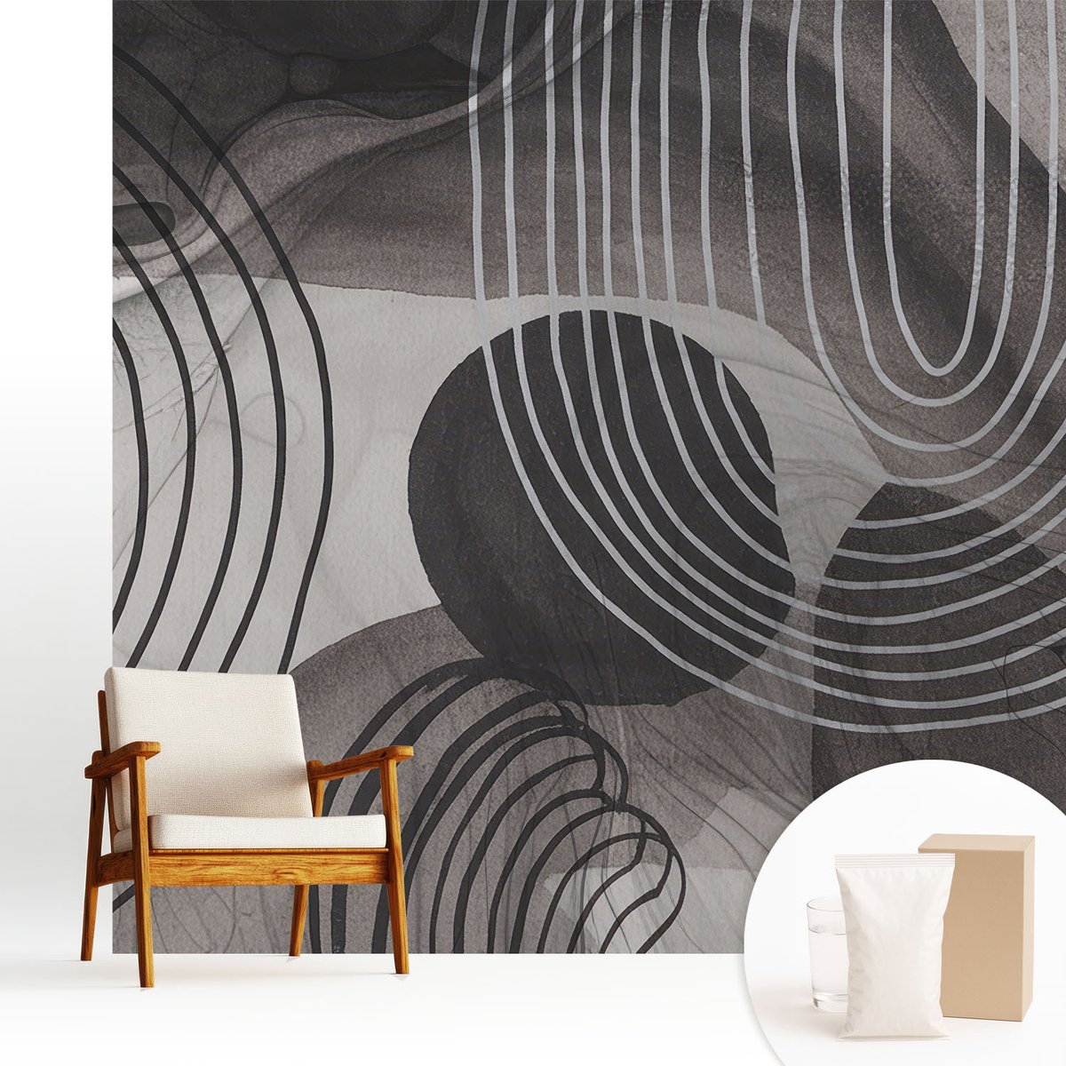 Wallfluent Fotobehang - Grijs Vliesbehang - 250x250 cm - Harmonie Van Vormen Fotobehang Vlies - Hal behang Abstractie - Muurschildering - Woonkamer behang
