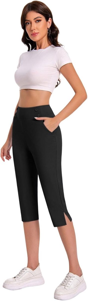 Yogabroek 3/4 met pockets, hoge taille, elastisch