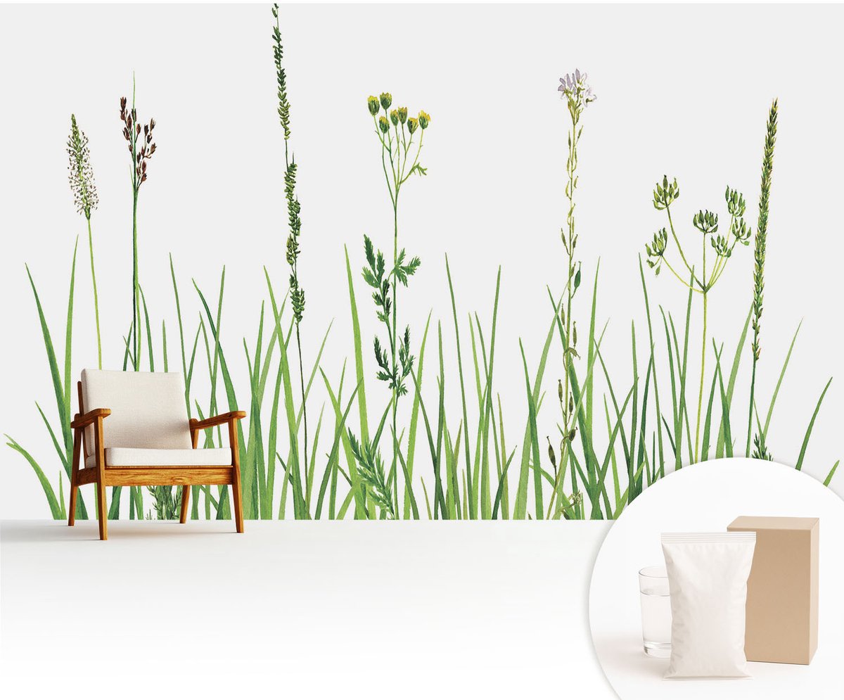Wallfluent Fotobehang - Groente Vliesbehang - 416x254 cm - Subtiele Flora Fotobehang Vlies - Woonkamer behang Bloemen En Planten - Muurschildering - Woonkamer behang