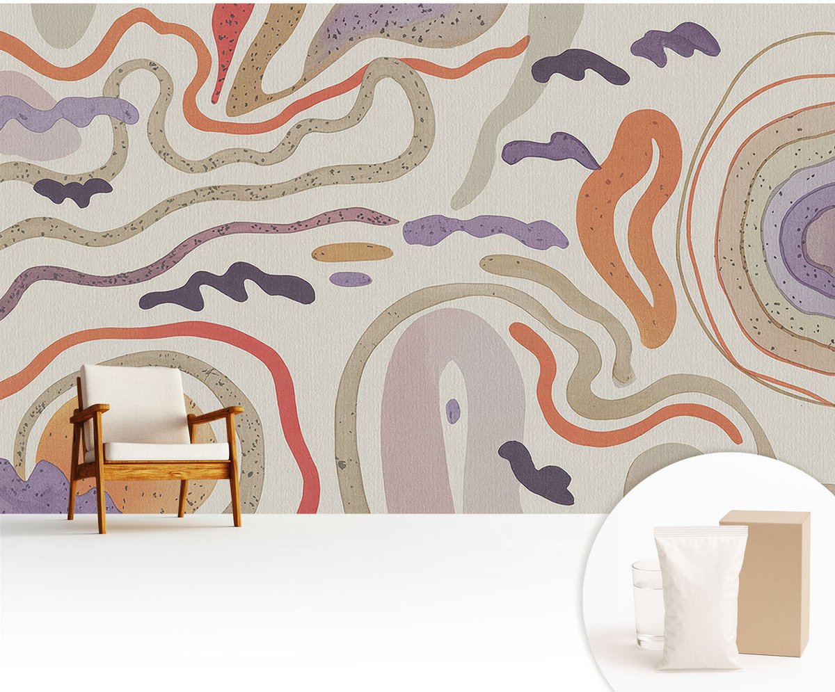 Wallfluent Fotobehang - Beige Vliesbehang - 416x254 cm - Abstracte Patronen Fotobehang Vlies - Hal behang Abstractie - Muurschildering - Woonkamer behang