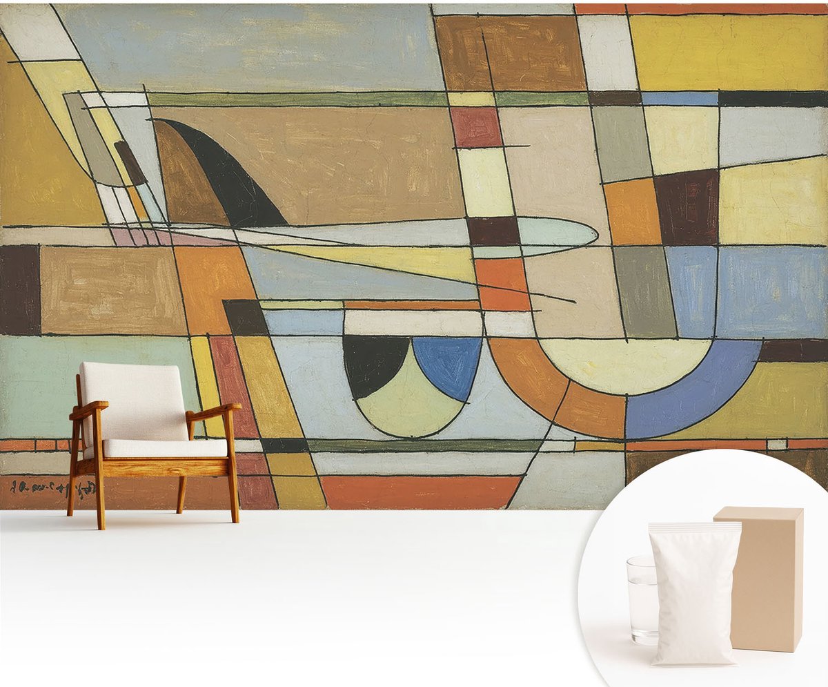 Wallfluent Fotobehang - Geel Vliesbehang - 416x254 cm - Geometrische Harmonie Muurschildering - Gang behang Deel - Fotobehang Vlies - Slaapkamer behang