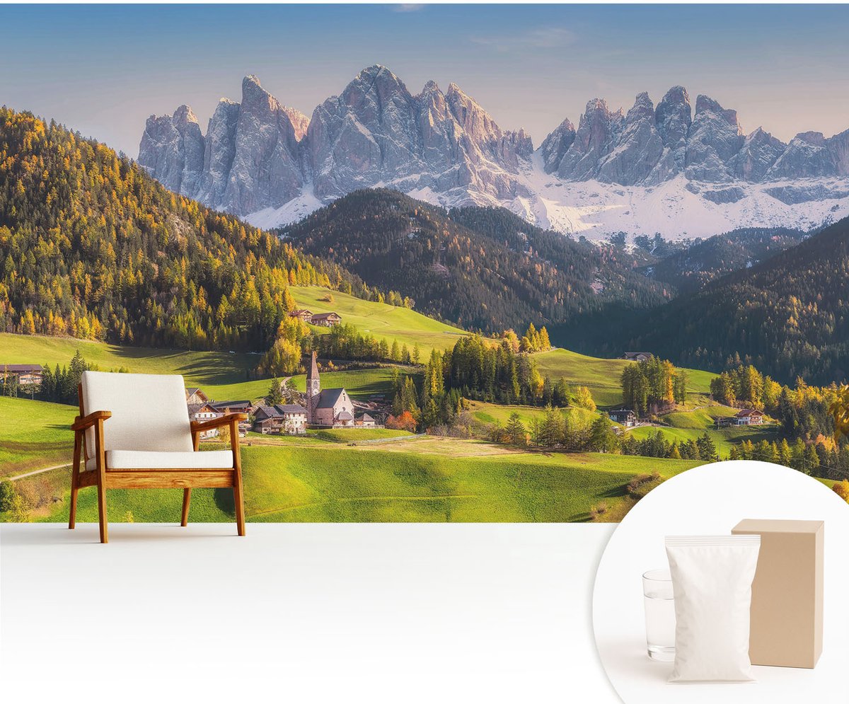 Wallfluent Fotobehang - Groente Vliesbehang - 416x254 cm - Berglandschap Fotobehang Vlies - Hal behang Landschappen - Muurschildering - Hal behang