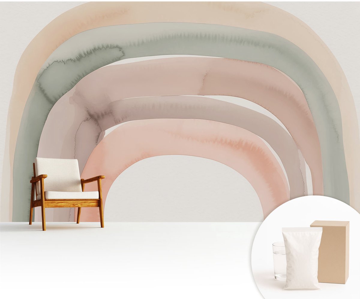 Wallfluent Fotobehang - Beige Vliesbehang - 416x254 cm - Regenboogbogen Muurschildering - Gang behang Abstractie - Fotobehang Vlies - Slaapkamer behang