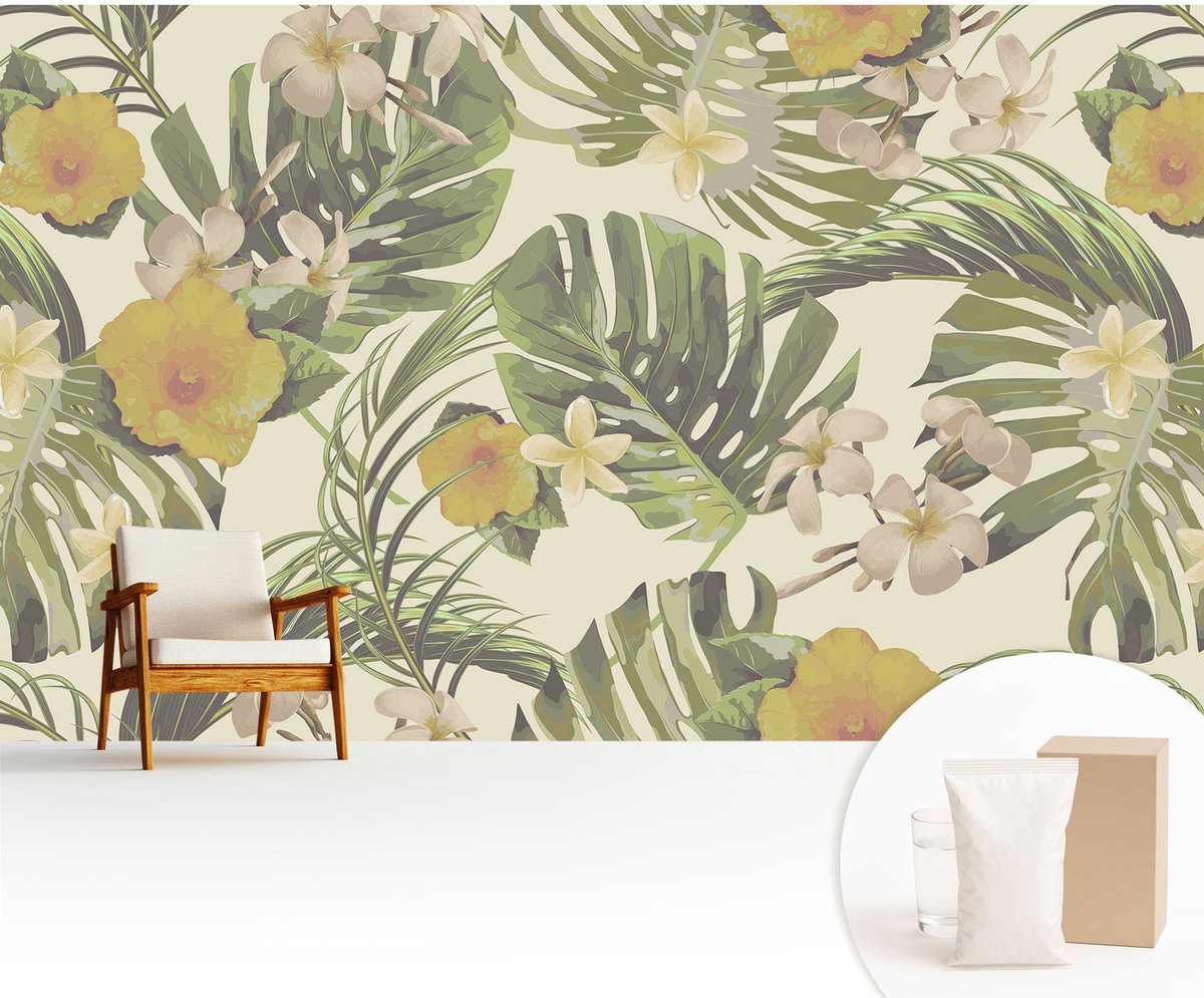 Wallfluent Fotobehang - Groente Vliesbehang - 416x254 cm - Exotische Flora Fotobehang Vlies - Woonkamer behang Bloemen En Planten - Muurschildering - Woonkamer behang