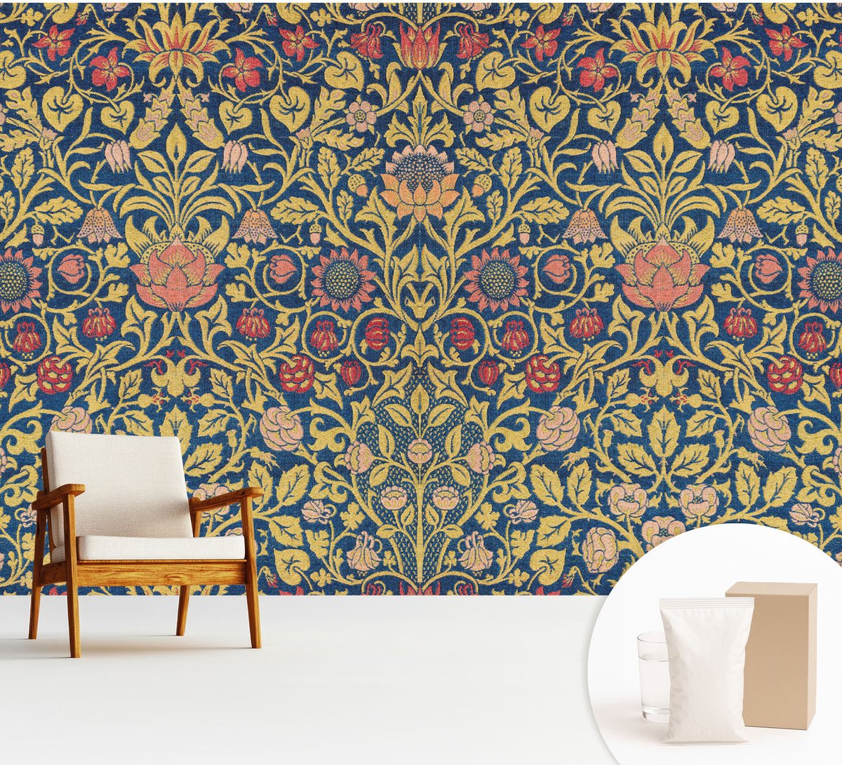 Wallfluent Fotobehang - Groente Vliesbehang - 312x219 cm - Bloemenpatroon Fotobehang Vlies - Hal behang Bloemen En Planten - Muurschildering - Hal behang