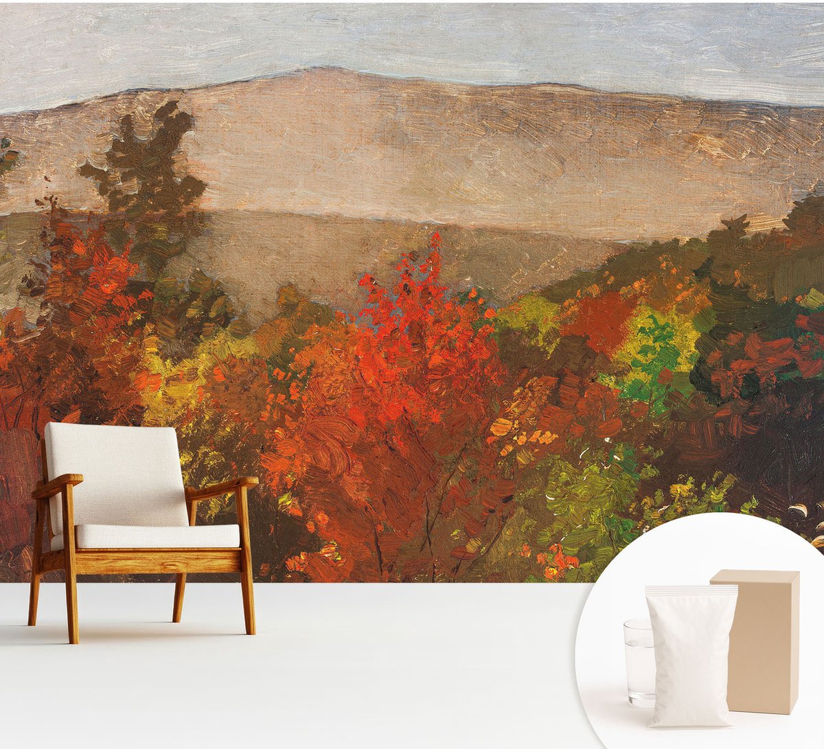 Wallfluent Fotobehang - Rood Vliesbehang - 312x219 cm - Herfstpanorama Muurschildering - Slaapkamer behang Landschappen - Fotobehang Vlies - Gang behang