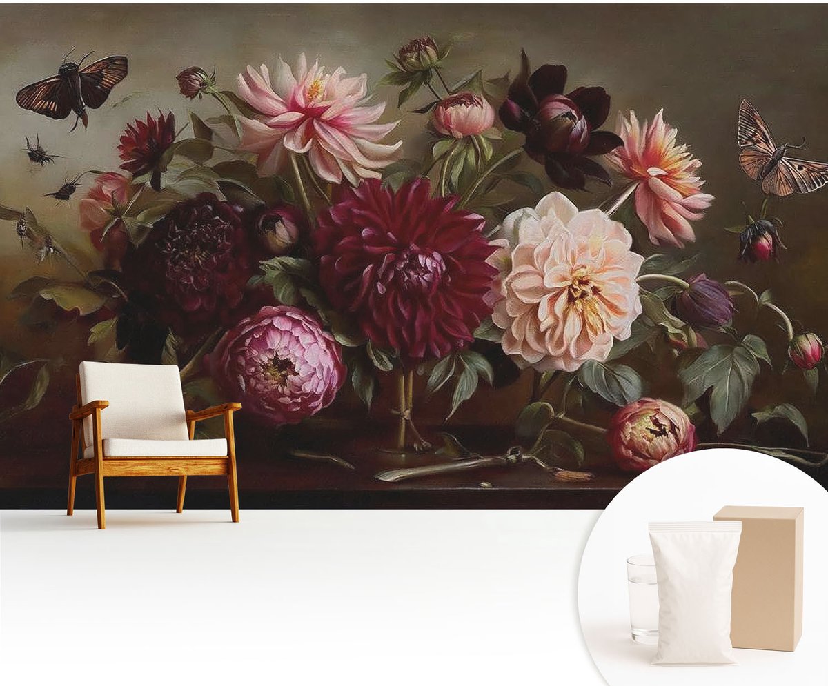 Wallfluent Fotobehang - Bruin Vliesbehang - 416x254 cm - Bloemenpracht Muurschildering - Gang behang Bloemen En Planten - Fotobehang Vlies - Slaapkamer behang