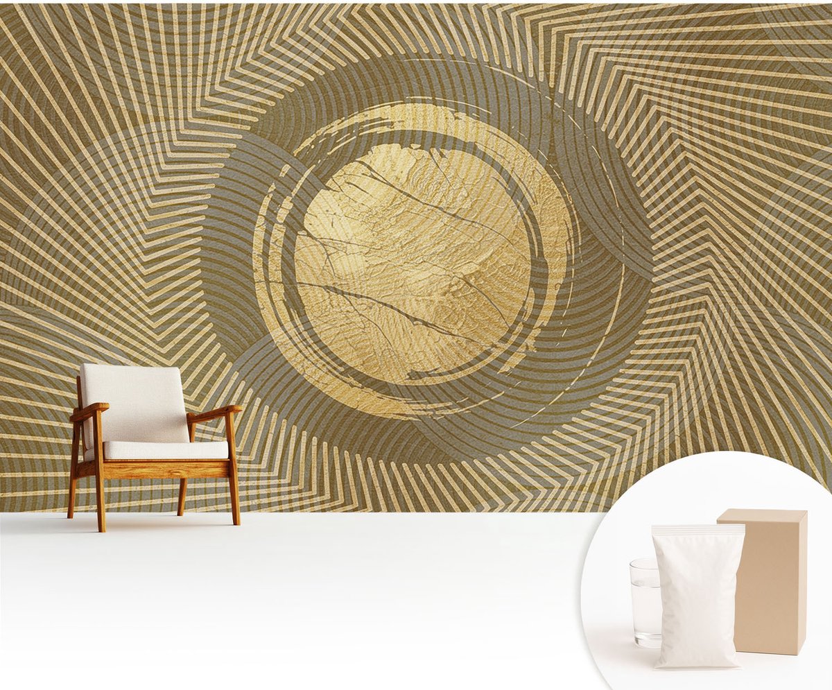 Wallfluent Fotobehang - Beige Vliesbehang - 416x254 cm - Stralende Lijnen Muurschildering - Gang behang Abstractie - Fotobehang Vlies - Slaapkamer behang