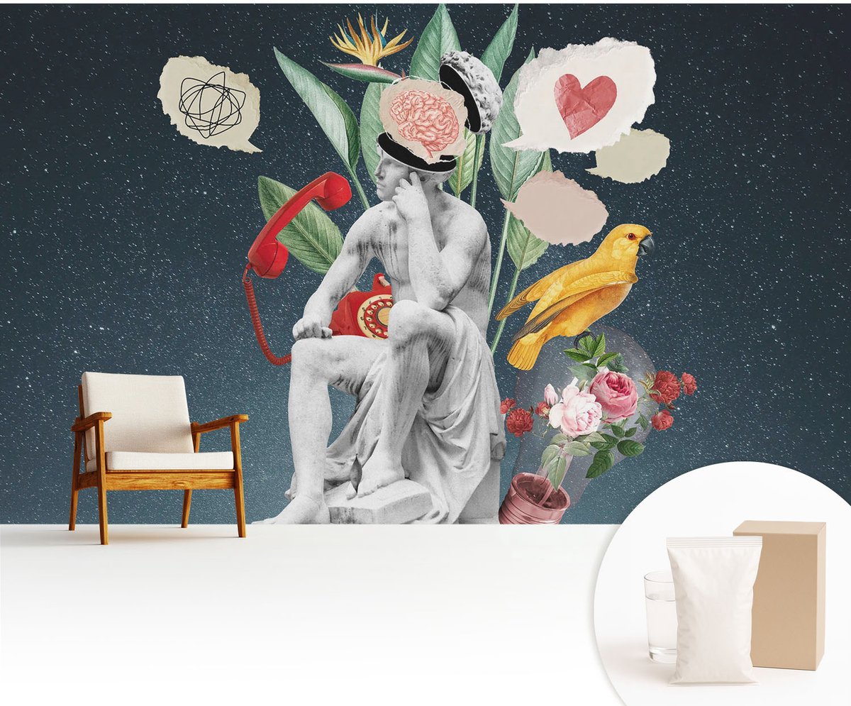 Wallfluent Fotobehang - Zwart Vliesbehang - 416x254 cm - Surrealistische Kunst Fotobehang Vlies - Woonkamer behang Deel - Muurschildering - Woonkamer behang