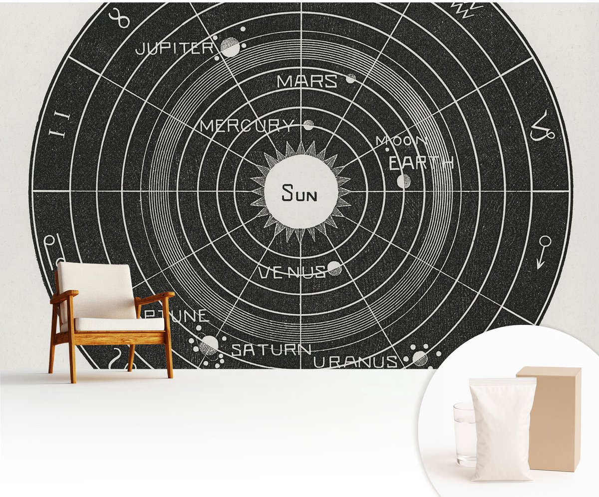 Wallfluent Fotobehang - Zwart Vliesbehang - 416x254 cm - Kosmisch Diagram Muurschildering - Slaapkamer behang Kosmos - Fotobehang Vlies - Slaapkamer behang