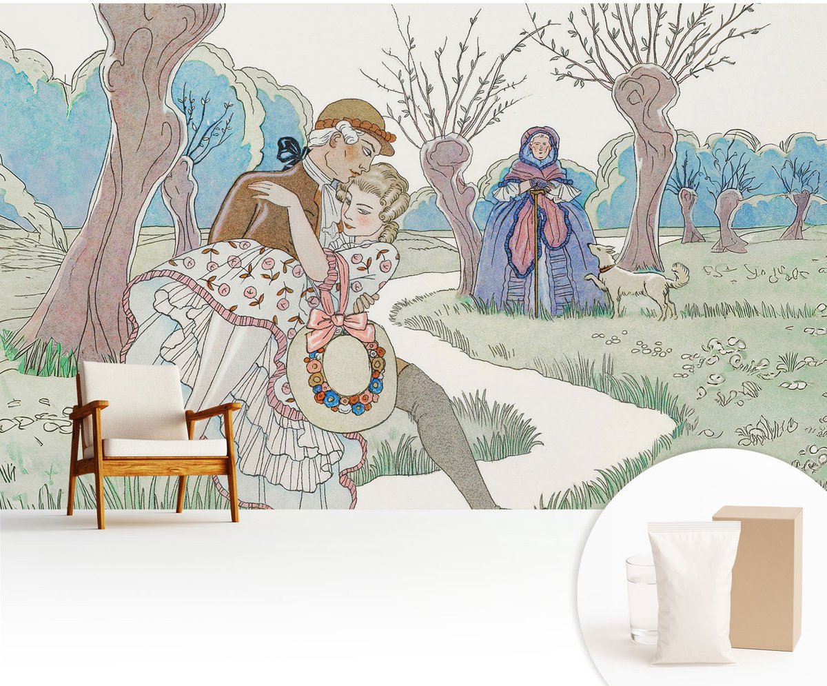 Wallfluent Fotobehang - Wit Vliesbehang - 416x254 cm - Romantische Scène Muurschildering - Slaapkamer behang Deel - Fotobehang Vlies - Slaapkamer behang
