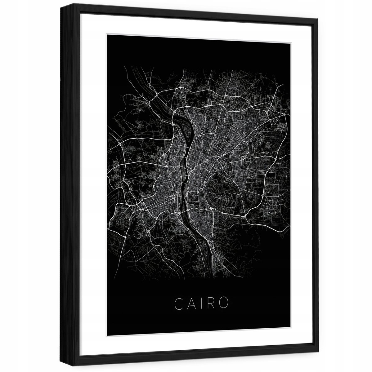 WALLARENA Schilderij met reliëf en passe-partout 120x80 cm - zwarte lijst - skyline van Caïro in loftstijl - wanddecoratie voor woonkamer en slaapkamer