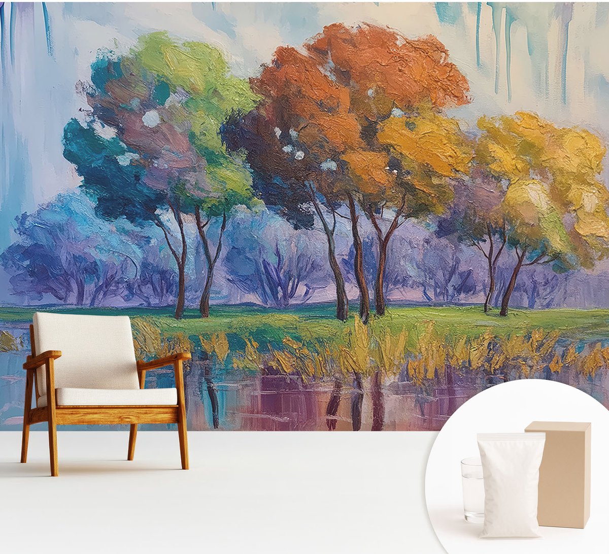 Wallfluent Fotobehang - Groente Vliesbehang - 312x219 cm - Boomabstractie Muurschildering - Slaapkamer behang Landschappen - Fotobehang Vlies - Gang behang