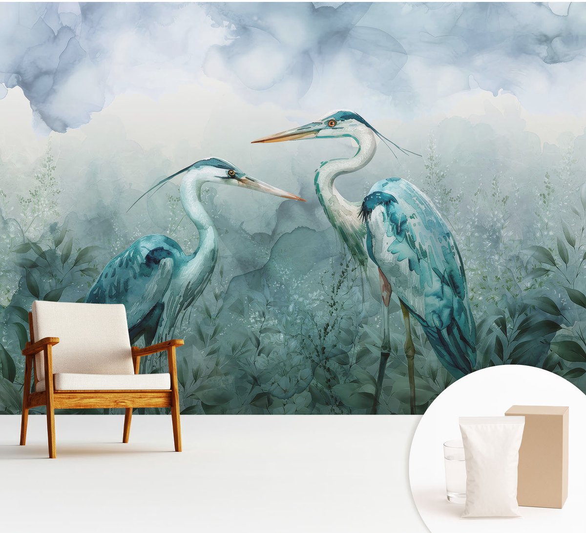Wallfluent Fotobehang - Blauw Vliesbehang - 312x219 cm - Vogels Van De Natuur Muurschildering - Gang behang Dieren - Fotobehang Vlies - Slaapkamer behang
