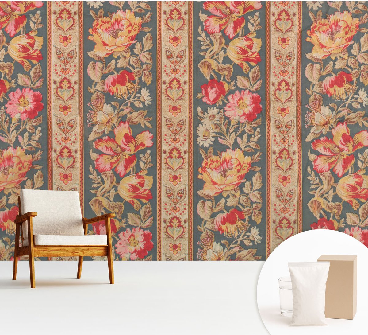 Wallfluent Fotobehang - Grijs Vliesbehang - 312x219 cm - Kleurrijke Bloemen Fotobehang Vlies - Hal behang Texturen - Muurschildering - Woonkamer behang