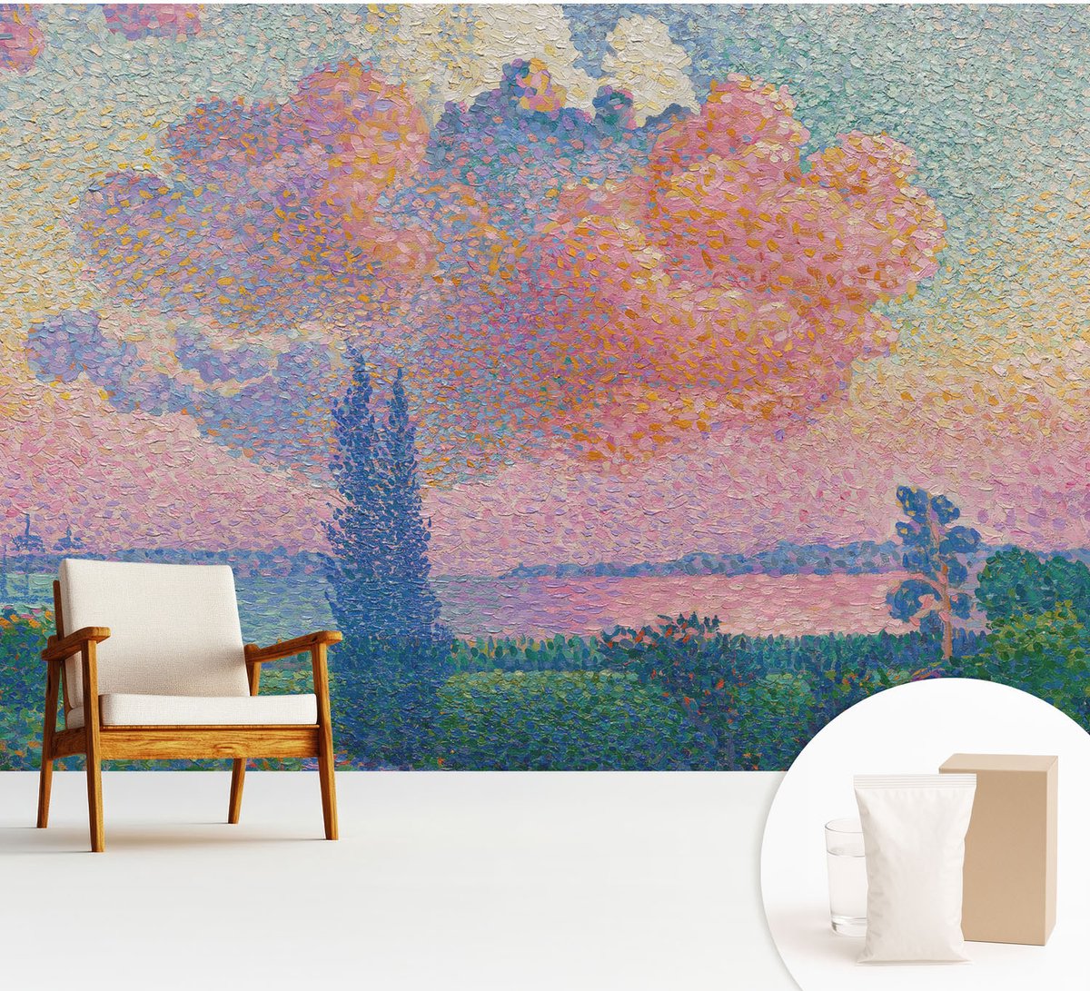 Wallfluent Fotobehang - Roze Vliesbehang - 312x219 cm - Kleurrijk Landschap Fotobehang Vlies - Woonkamer behang Deel - Muurschildering - Hal behang