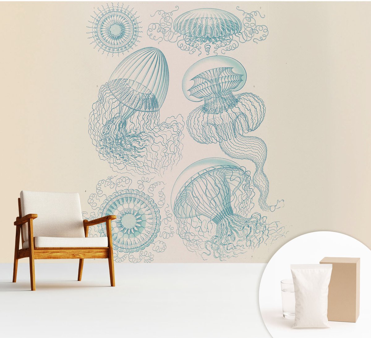 Wallfluent Fotobehang - Wit Vliesbehang - 312x219 cm - Zeekwal Fotobehang Vlies - Woonkamer behang Deel - Muurschildering - Woonkamer behang
