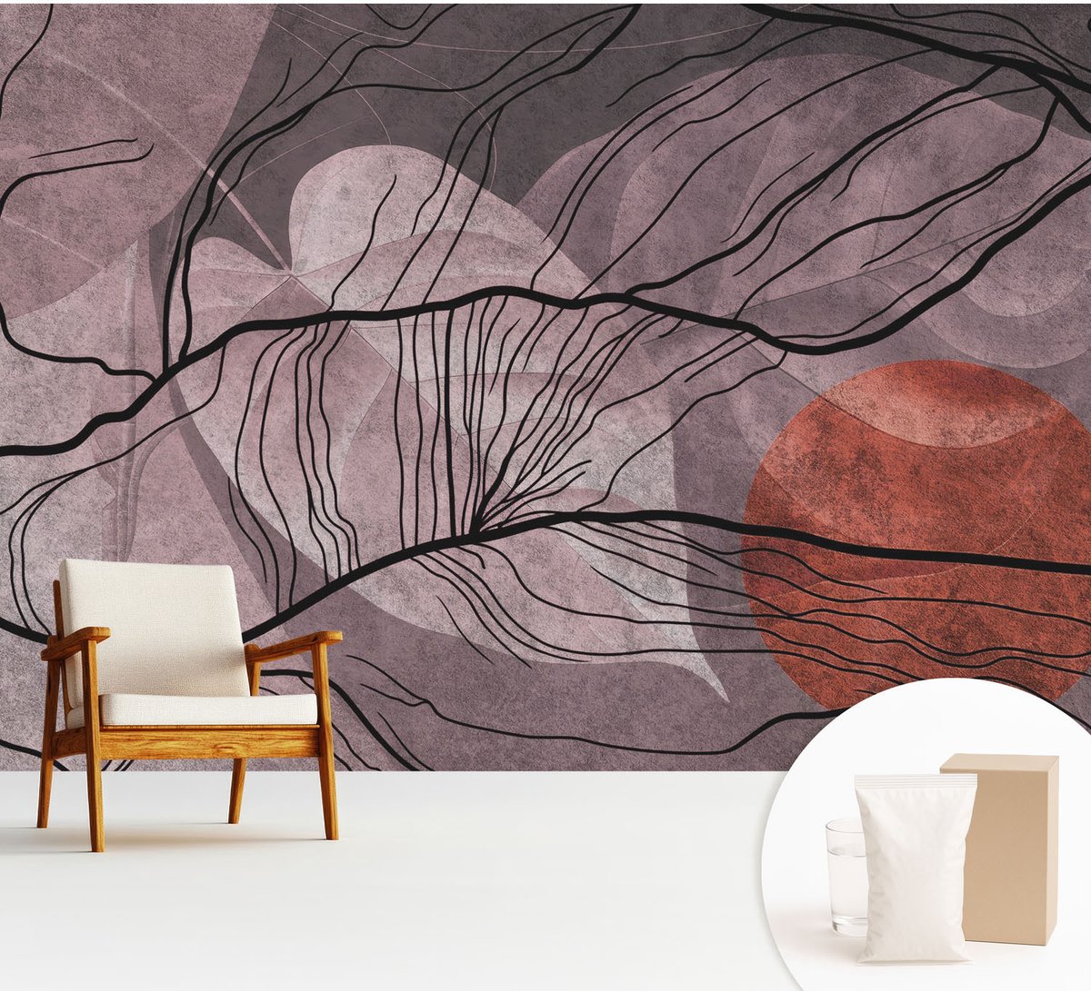 Wallfluent Fotobehang - Grijs Vliesbehang - 312x219 cm - Energetische Abstractie Muurschildering - Slaapkamer behang Abstractie - Fotobehang Vlies - Gang behang